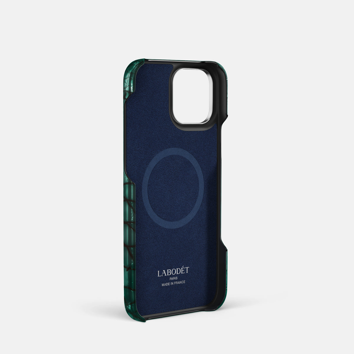 Green iPhone 16 Pro Handle Case Patina Alligator with Steel Metal -4 | Green-Steel