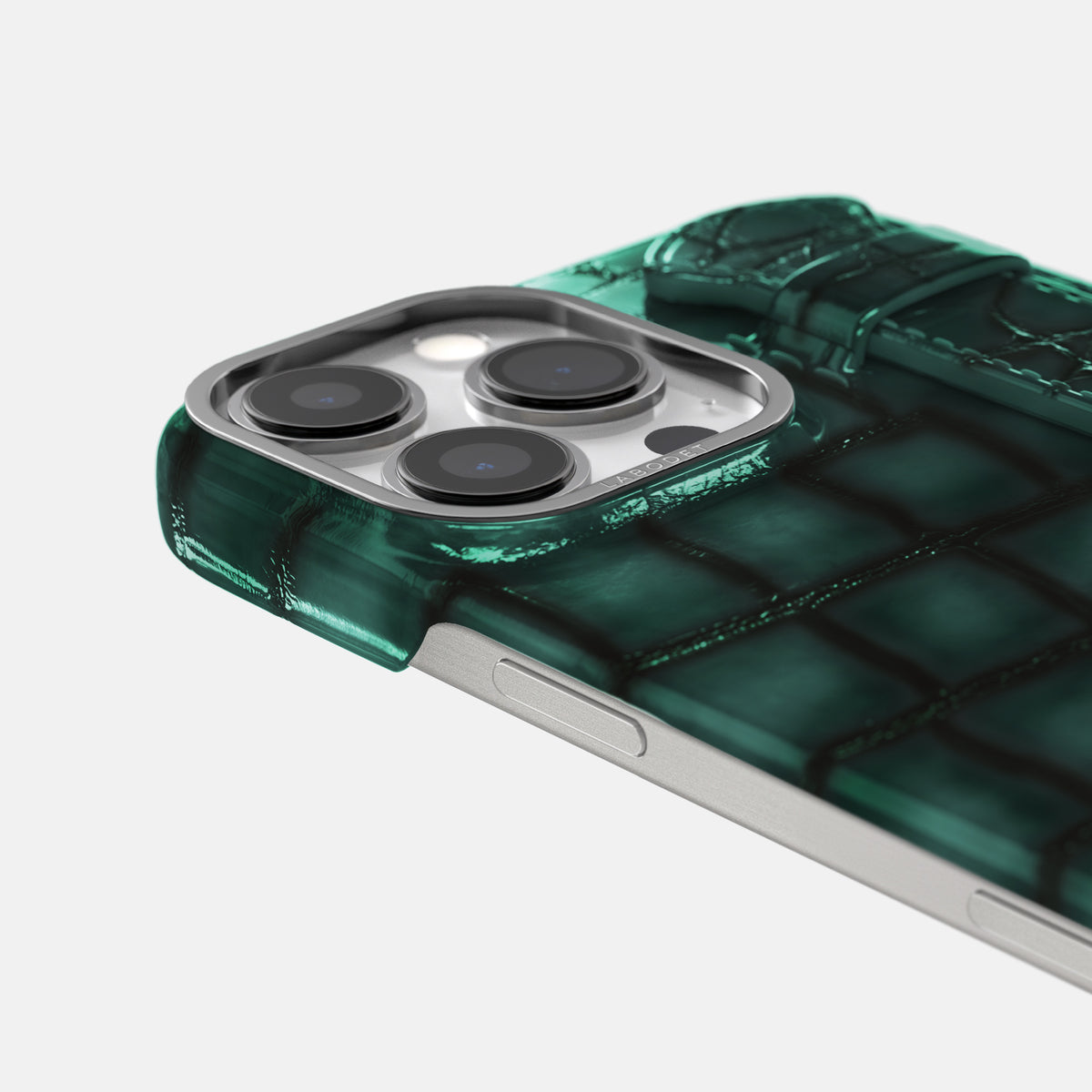 Green iPhone 16 Pro Handle Case Patina Alligator with Steel Metal -6 | Green-Steel