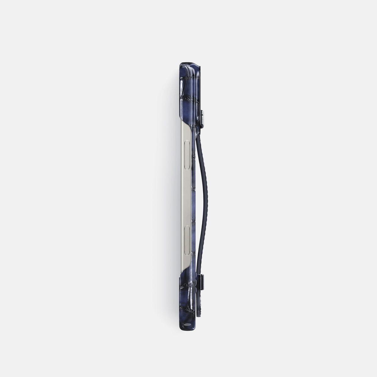 Havana-Blue iPhone 16 Pro Handle Case Patina Alligator with Black Metal -3 | Havana-Blue-Black