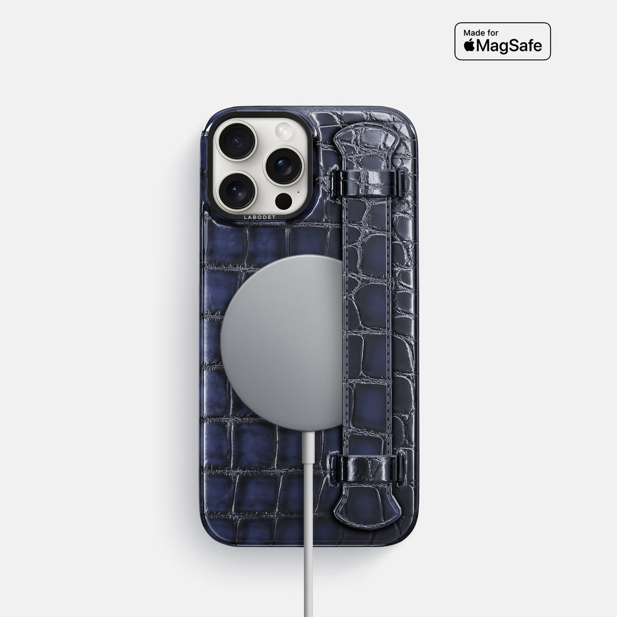 Havana-Blue iPhone 16 Pro Handle Case Patina Alligator with Black Metal -5 | Havana-Blue-Black