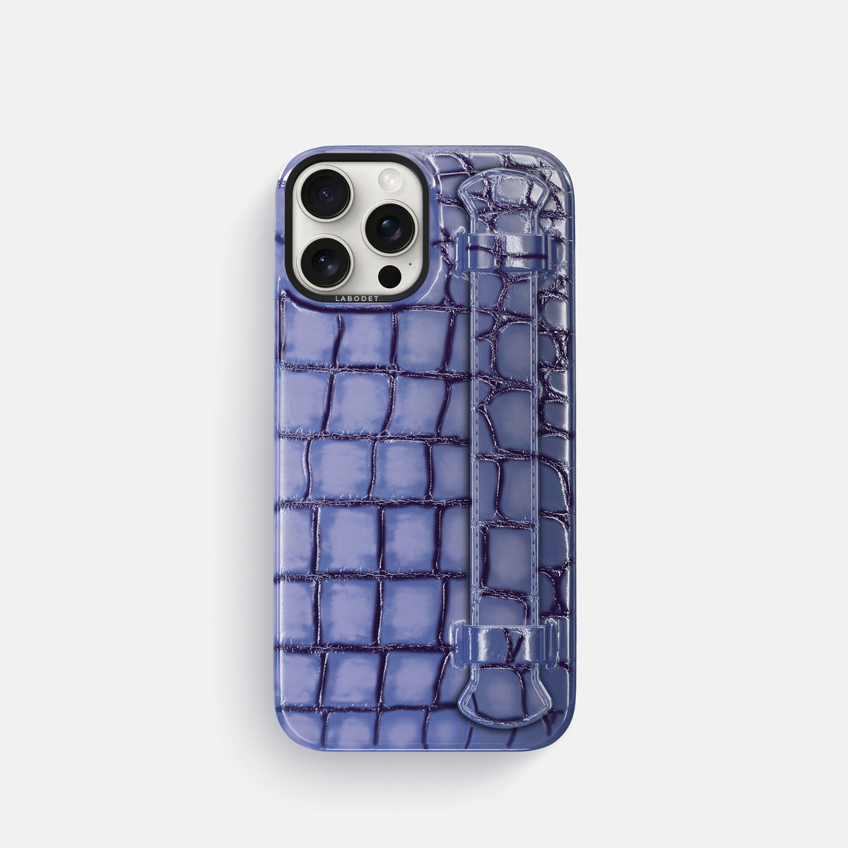 Lilac iPhone 16 Pro Handle Case Patina Alligator with Black Metal -1 | Lilac-Black