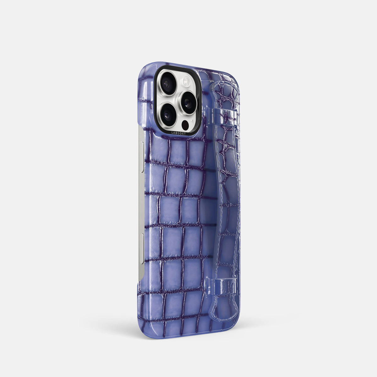 Lilac iPhone 16 Pro Handle Case Patina Alligator with Black Metal -2 | Lilac-Black