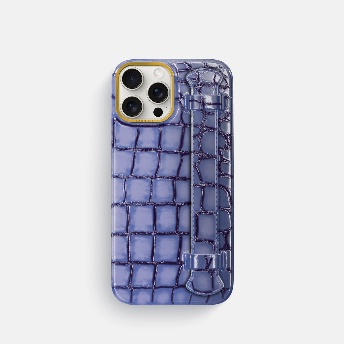 Lilac iPhone 16 Pro Handle Case Patina Alligator with Gold Metal -1 | Lilac-Gold