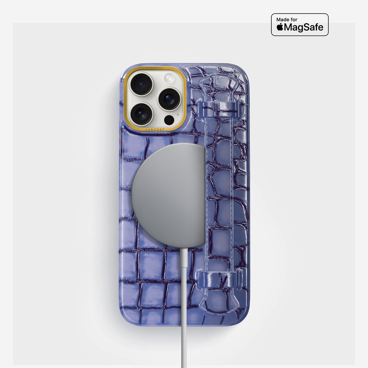 Lilac iPhone 16 Pro Handle Case Patina Alligator with Gold Metal -5 | Lilac-Gold