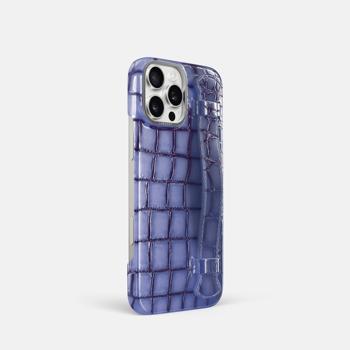 Lilac iPhone 16 Pro Handle Case Patina Alligator with Steel Metal -2 | Lilac-Steel