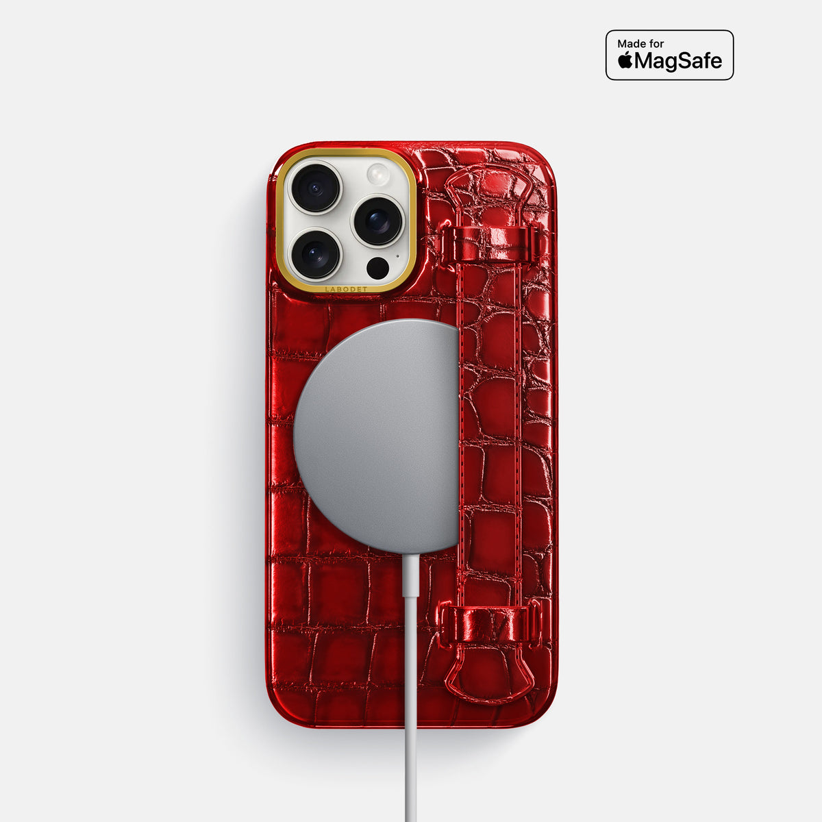 Burgundy iPhone 16 Pro Handle Case Patina Alligator with Gold Metal -5 | Burgundy-Gold