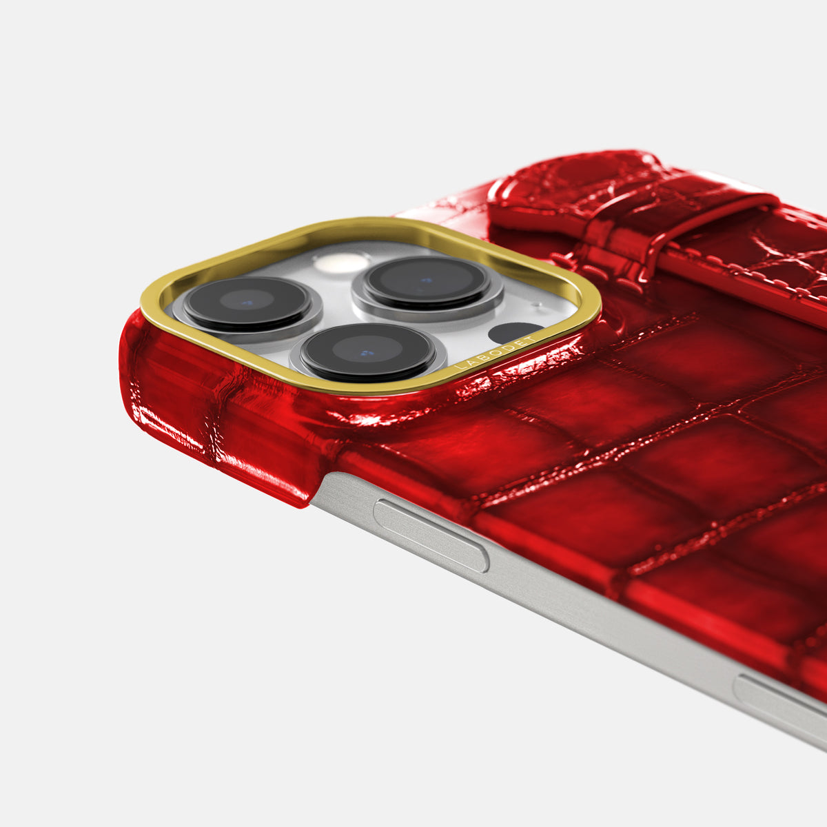 Burgundy iPhone 16 Pro Handle Case Patina Alligator with Gold Metal -6 | Burgundy-Gold