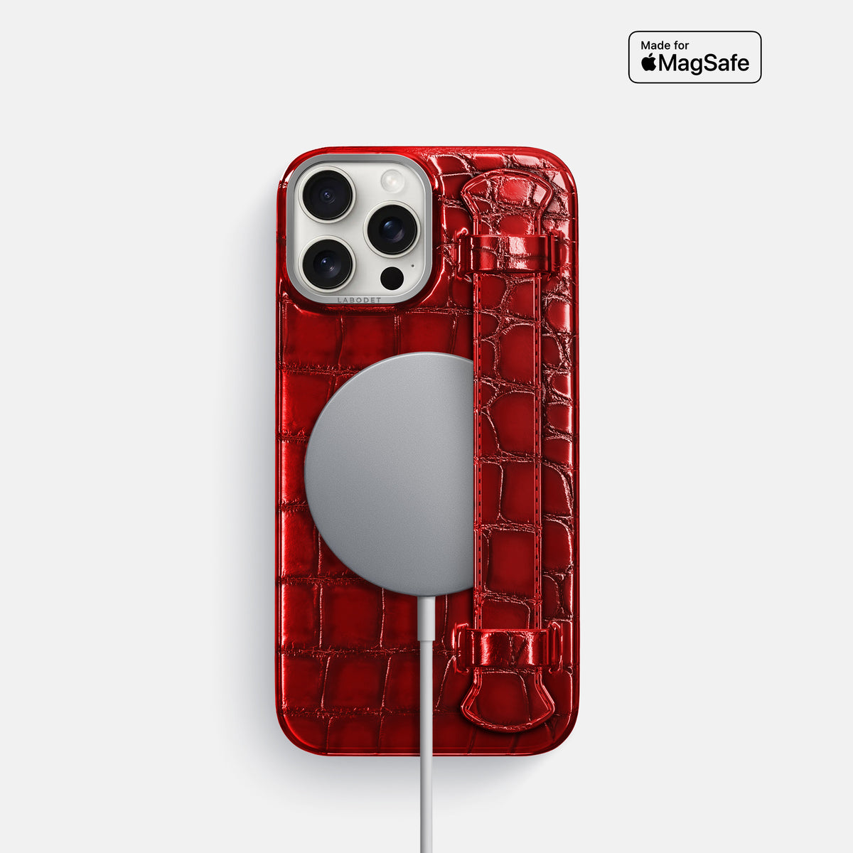 Burgundy iPhone 16 Pro Handle Case Patina Alligator with Steel Metal -5 | Burgundy-Steel