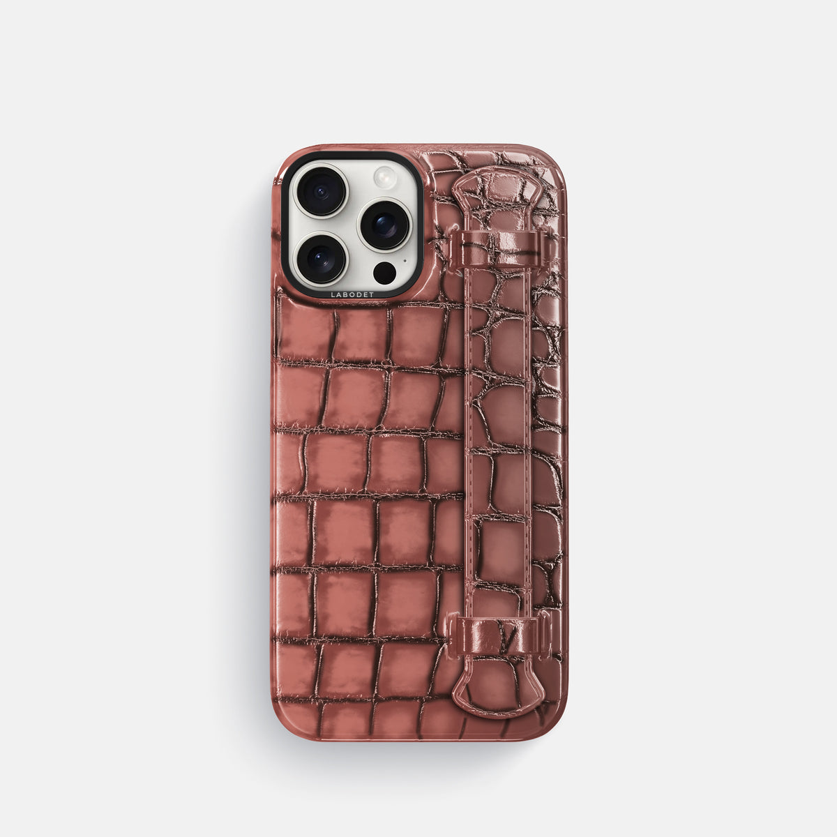 Wine-Sediment iPhone 16 Pro Handle Case Patina Alligator with Black Metal -1 | Wine-Sediment-Black