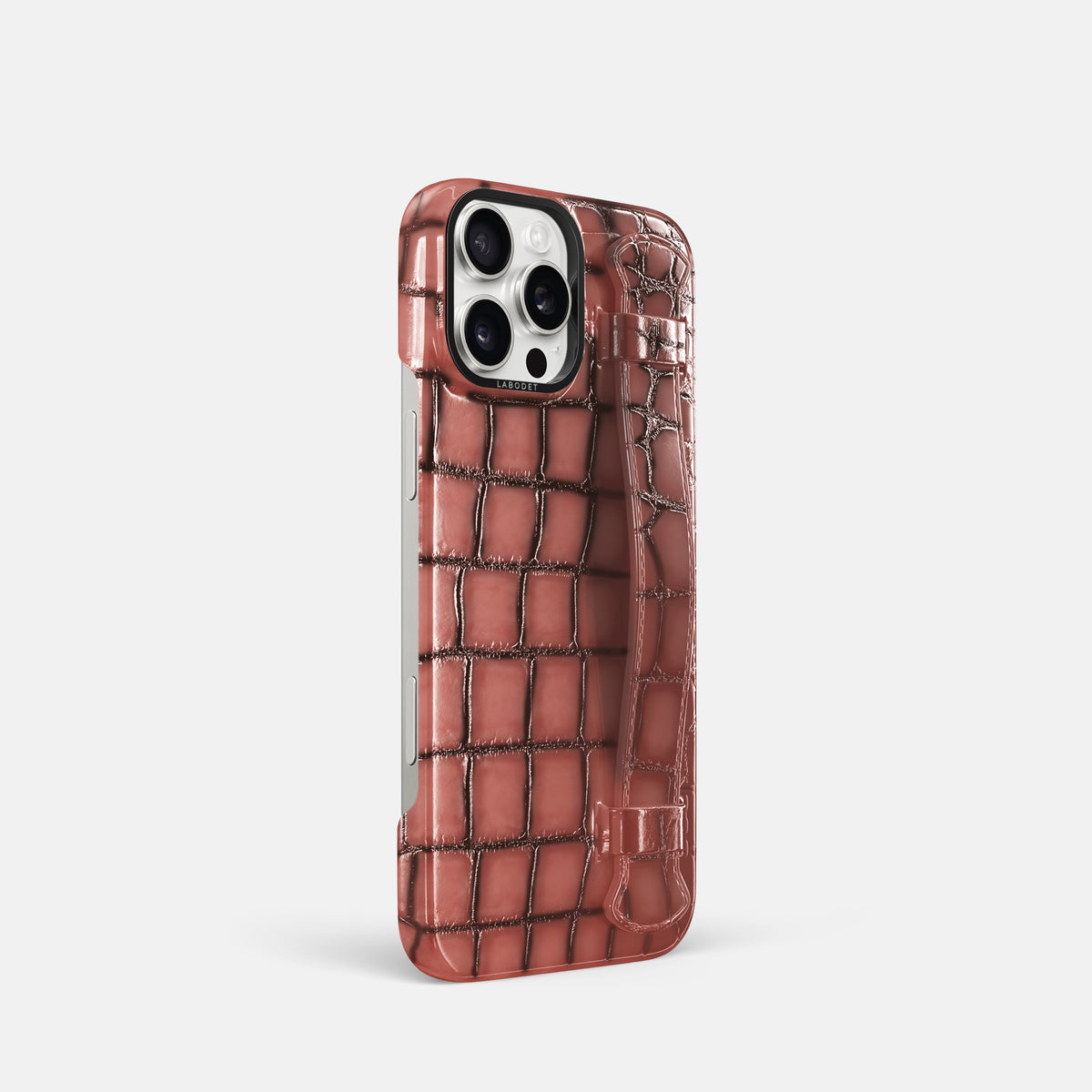 Wine-Sediment iPhone 16 Pro Handle Case Patina Alligator with Black Metal -2 | Wine-Sediment-Black
