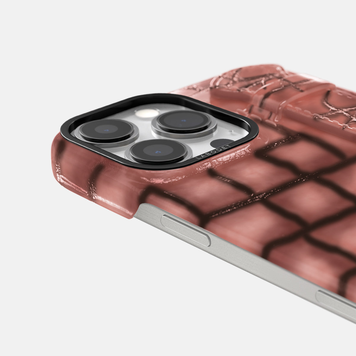 Wine-Sediment iPhone 16 Pro Handle Case Patina Alligator with Black Metal -6 | Wine-Sediment-Black