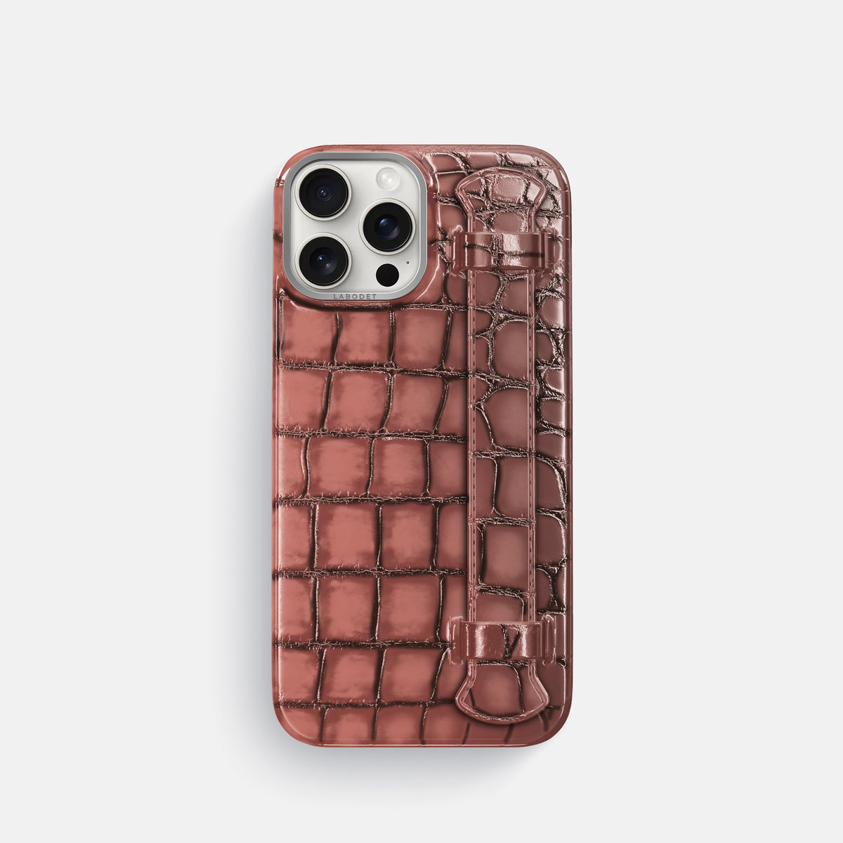 Wine-Sediment iPhone 16 Pro Handle Case Patina Alligator with Steel Metal -1 | Wine-Sediment-Steel