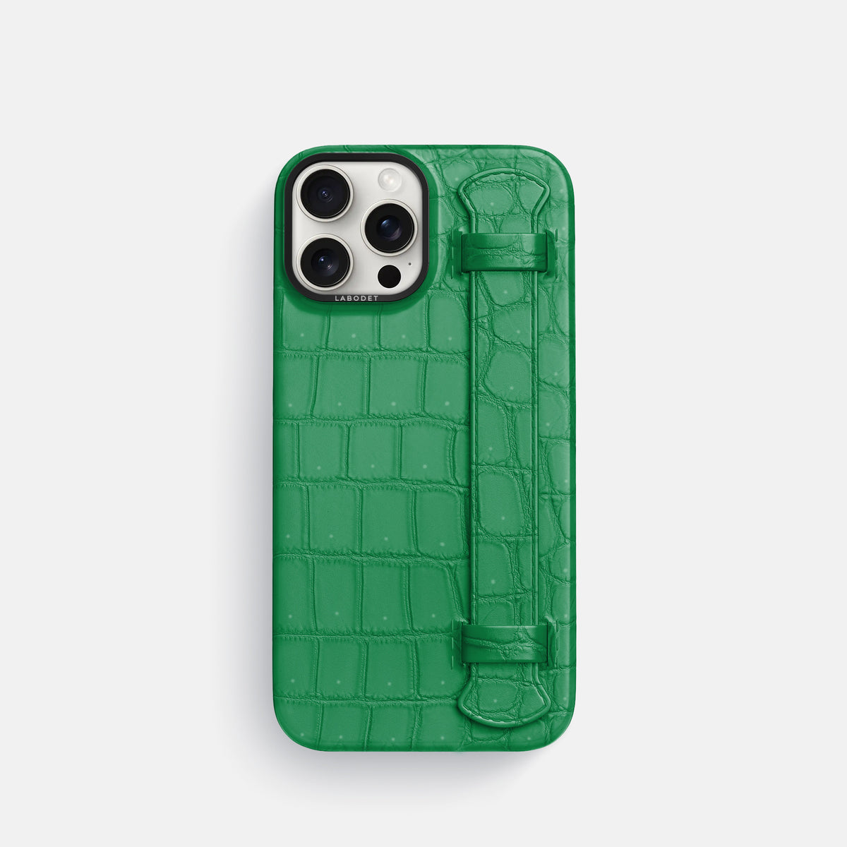 Cactus-Green iPhone 16 Pro Handle Case Porosus Crocodile with Black Metal -1 | Cactus-Green-Black
