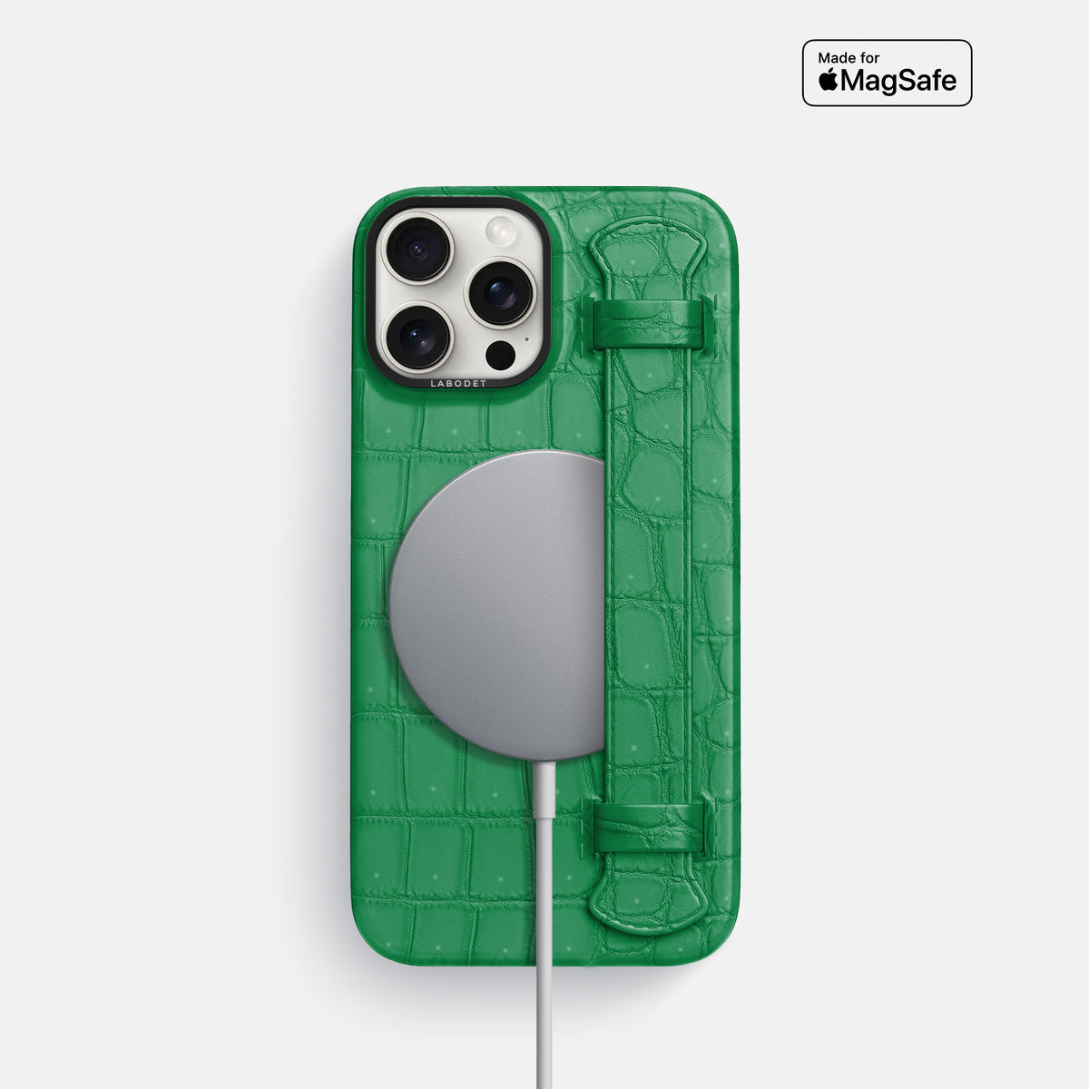 Cactus-Green iPhone 16 Pro Handle Case Porosus Crocodile with Black Metal -5 | Cactus-Green-Black