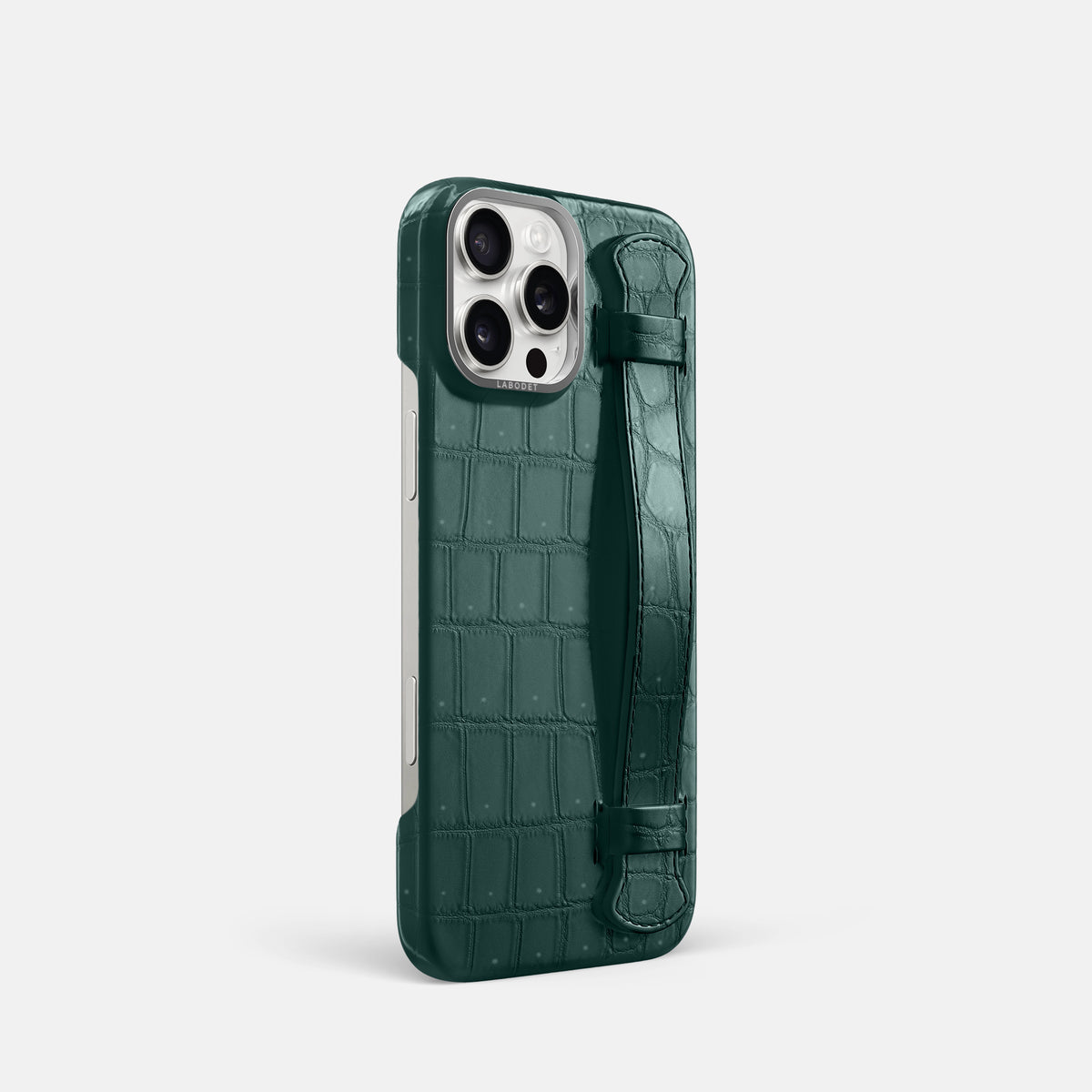 Dark-Forest iPhone 16 Pro Handle Case Porosus Crocodile with Steel Metal -2 | Dark-Forest-Steel