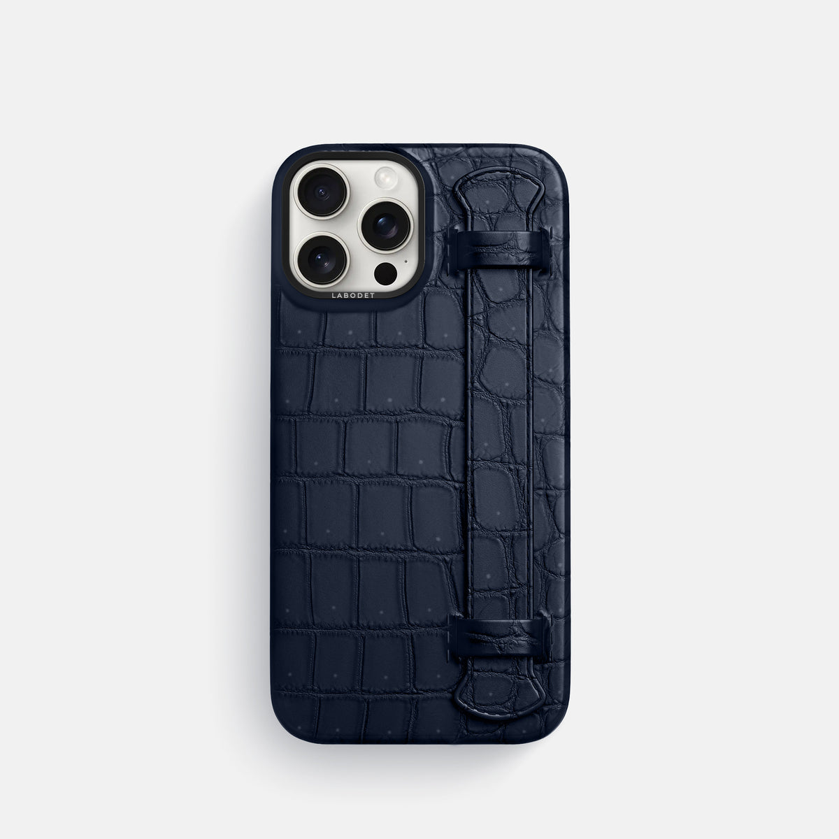 Deep Blue Sea iPhone 16 Pro Handle Case Porosus Crocodile with Black Metal -1 | Deep-Blue-Sea-Black