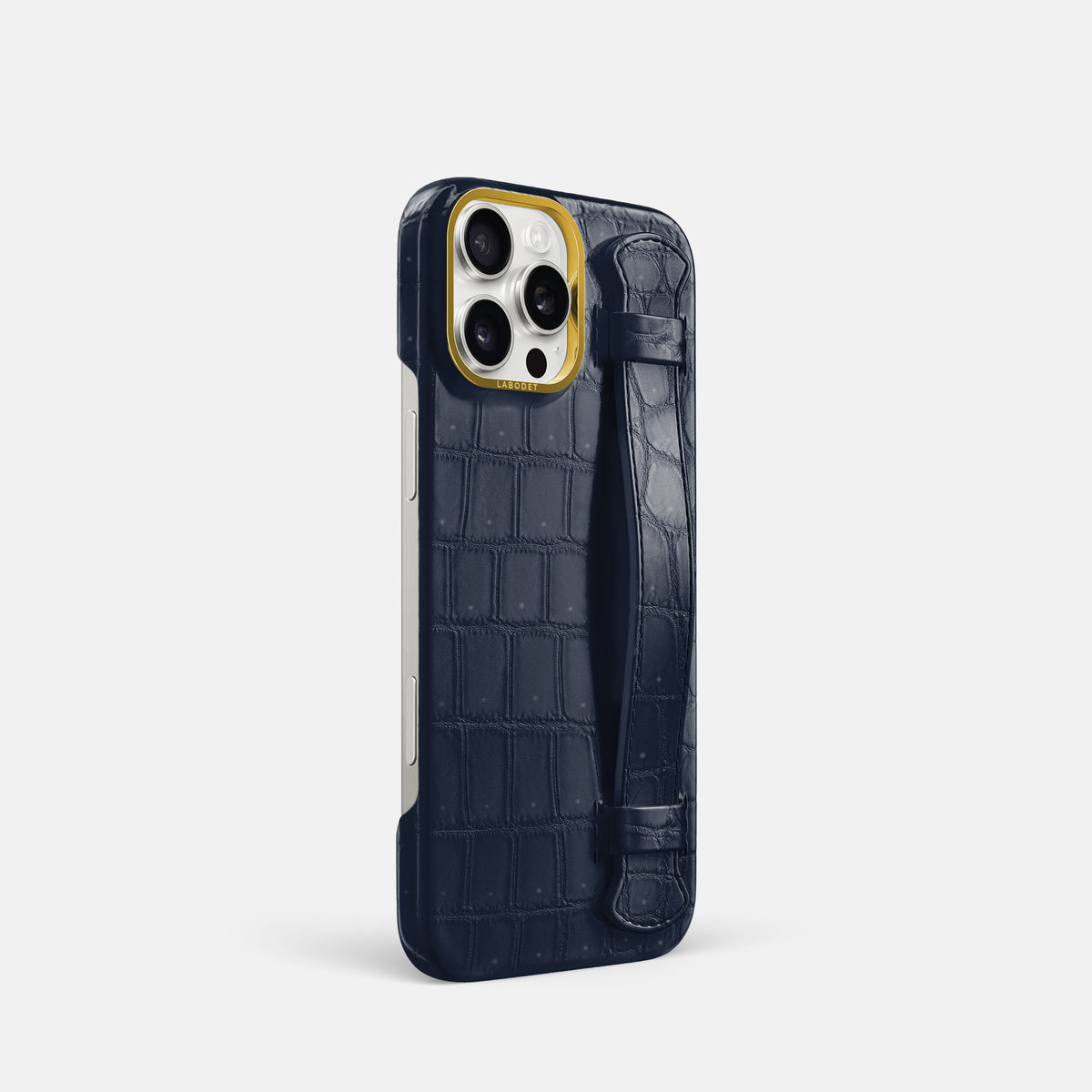 Deep Blue Sea iPhone 16 Pro Handle Case Porosus Crocodile with Gold Metal -2 | Deep-Blue-Sea-Gold