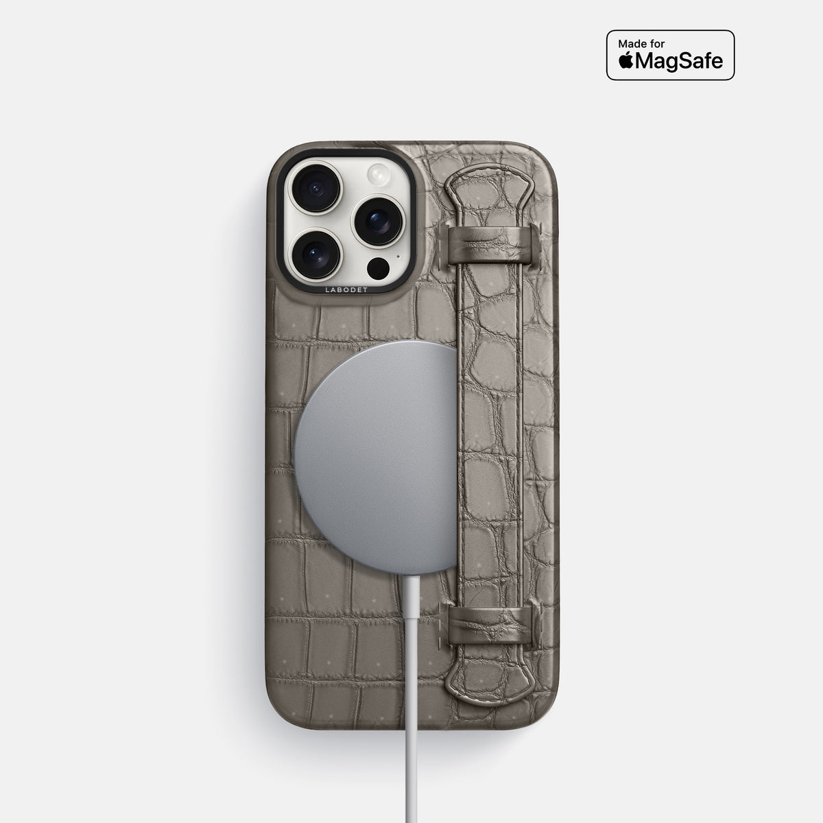 Lava-Stone iPhone 16 Pro Handle Case Porosus Crocodile with Black Metal -5 | Lava-Stone-Black