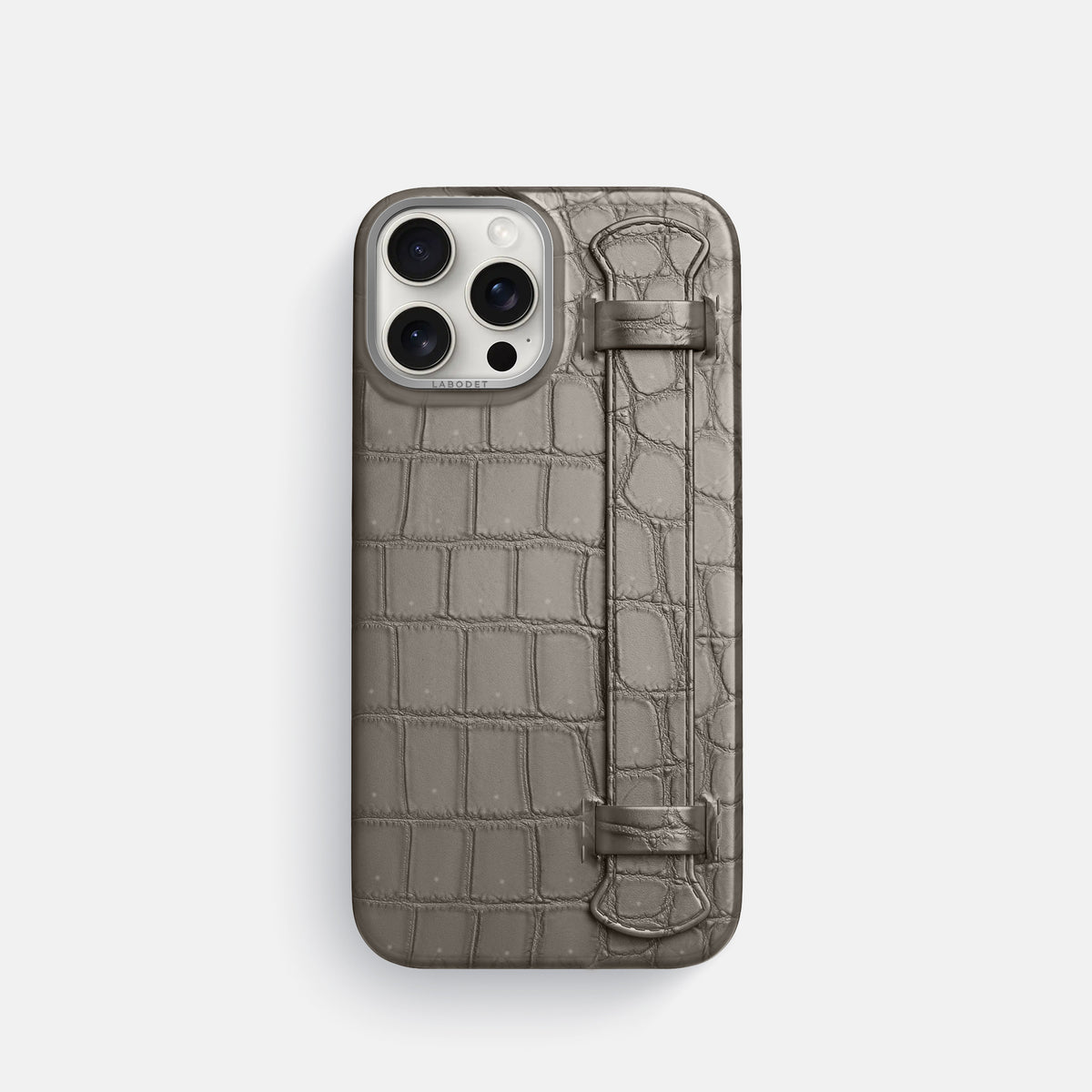 Lava-Stone iPhone 16 Pro Handle Case Porosus Crocodile with Steel Metal -1 | Lava-Stone-Steel