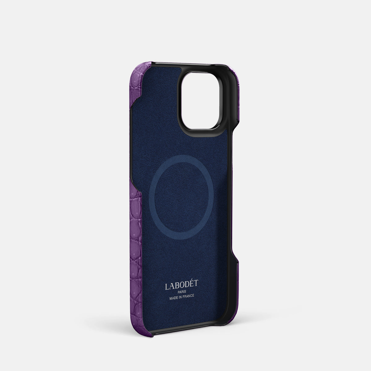 Purple iPhone 16 Pro Handle Case Porosus Crocodile with Black Metal -4 | Purple-Black