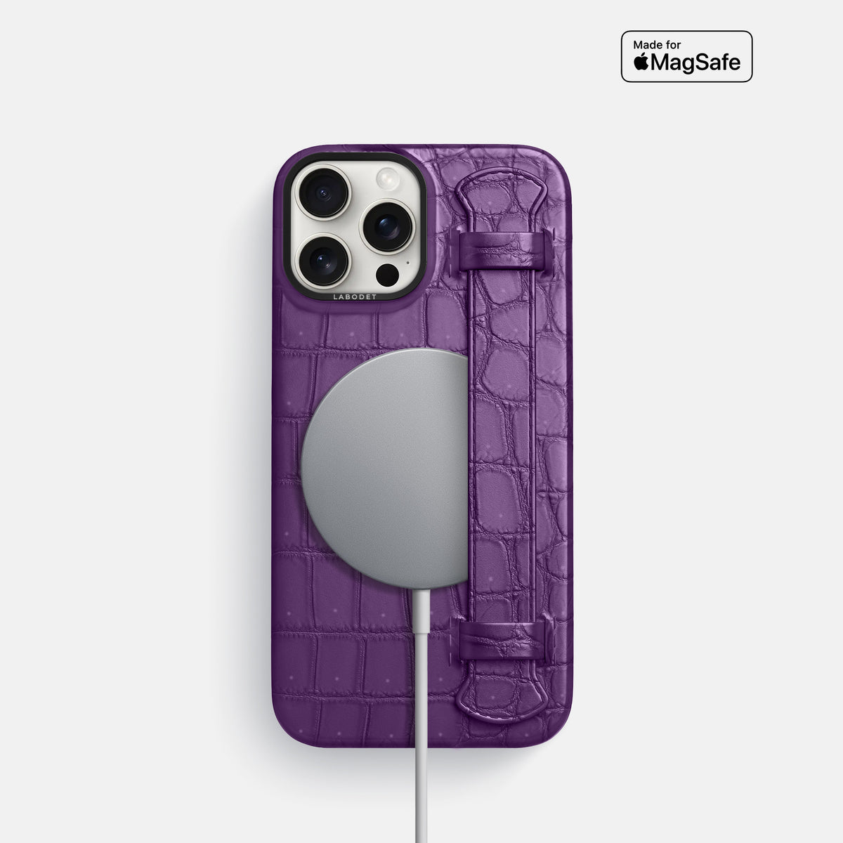 Purple iPhone 16 Pro Handle Case Porosus Crocodile with Black Metal -5 | Purple-Black
