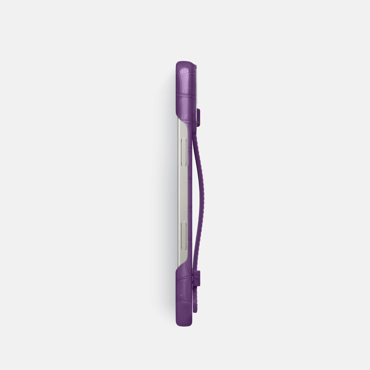 Purple iPhone 16 Pro Handle Case Porosus Crocodile with Steel Metal -3 | Purple-Steel