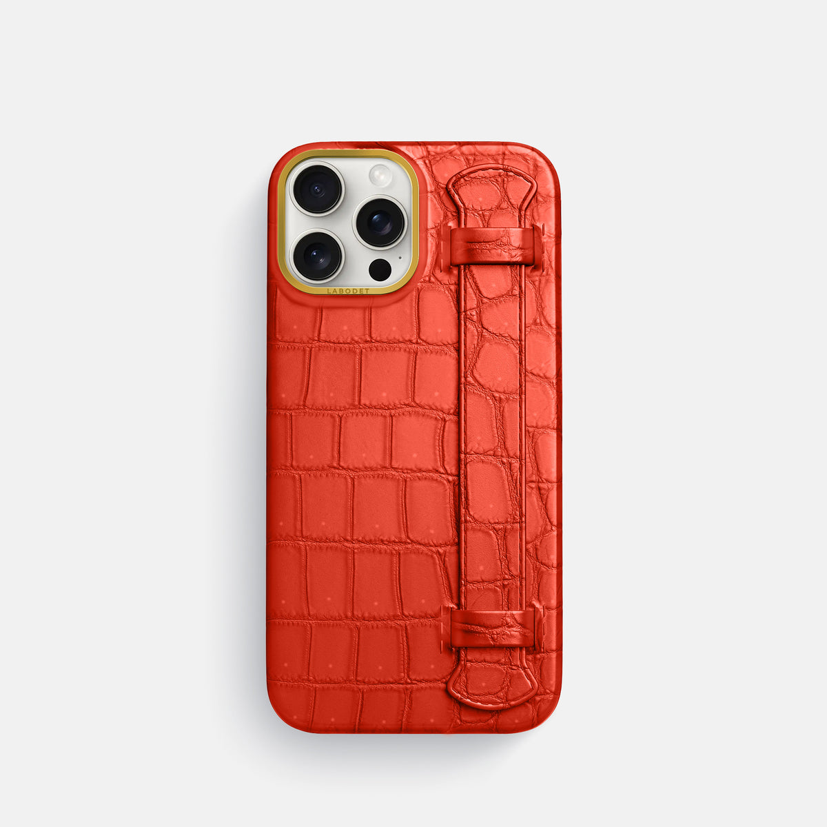 Rust iPhone 16 Pro Handle Case Porosus Crocodile with Gold Metal -1 | Rust-Gold
