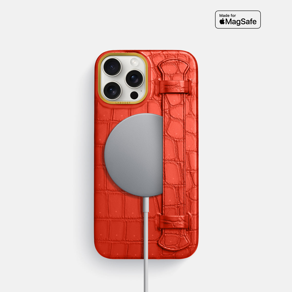 Rust iPhone 16 Pro Handle Case Porosus Crocodile with Gold Metal -5 | Rust-Gold