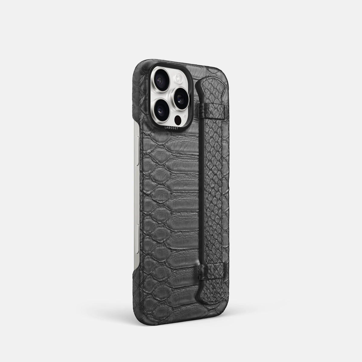Grey iPhone 16 Pro Handle Case Python with Black Metal -2 | Grey-Black