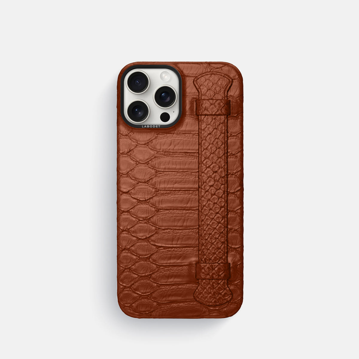 Medium-Brown iPhone 16 Pro Handle Case Python with Black Metal -1 | Medium-Brown-Black