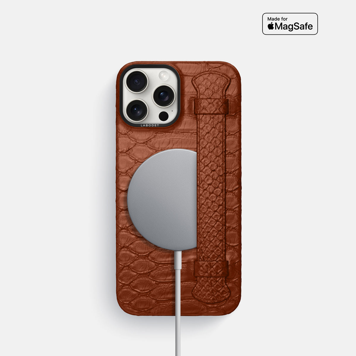Medium-Brown iPhone 16 Pro Handle Case Python with Black Metal -5 | Medium-Brown-Black