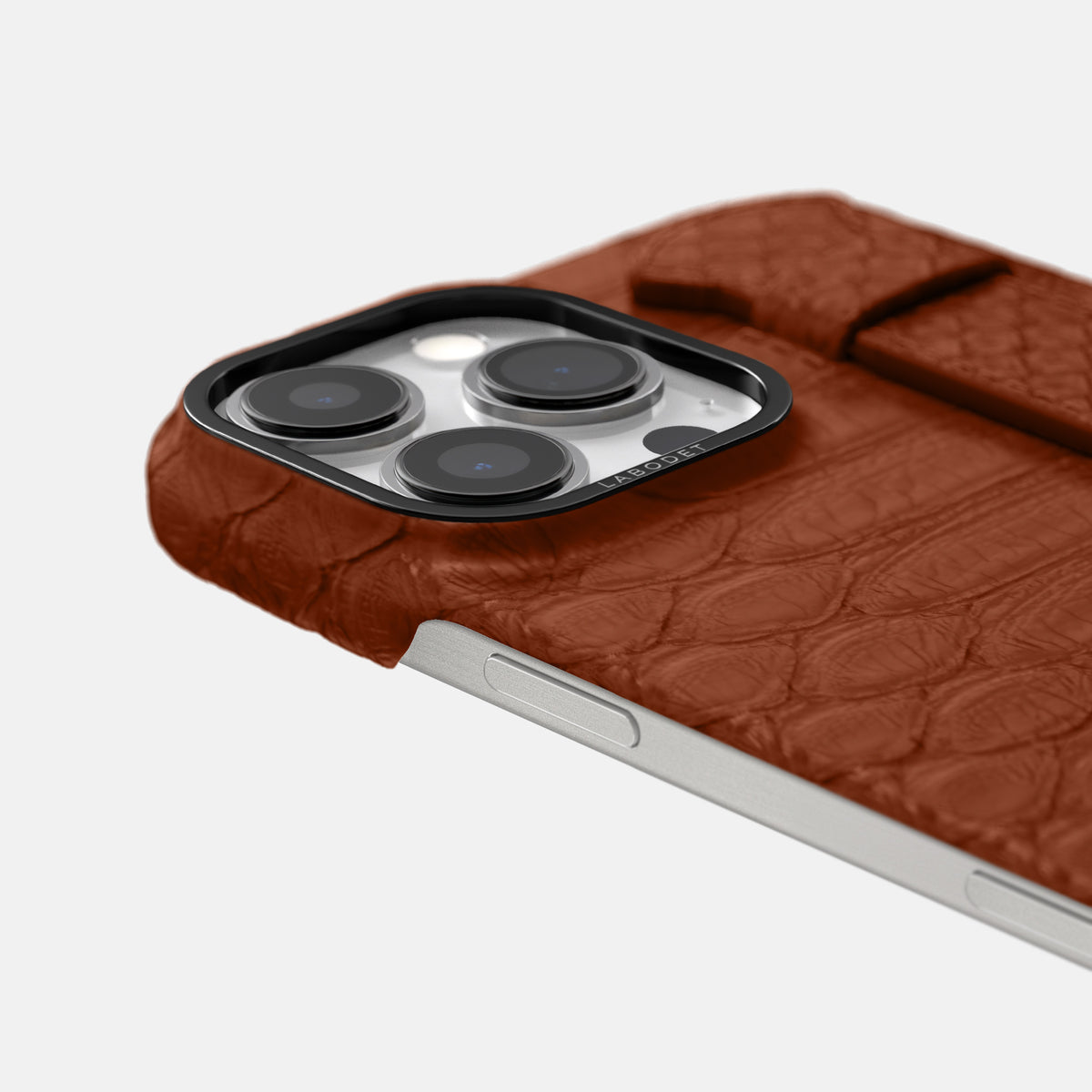 Medium-Brown iPhone 16 Pro Handle Case Python with Black Metal -6 | Medium-Brown-Black