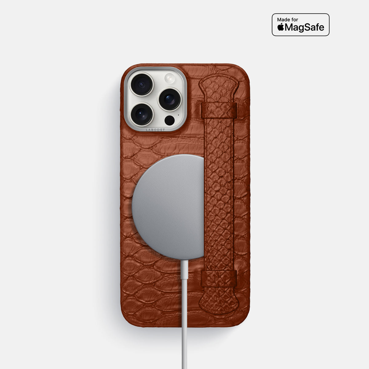 Medium-Brown iPhone 16 Pro Handle Case Python with Steel Metal -5 | Medium-Brown-Steel