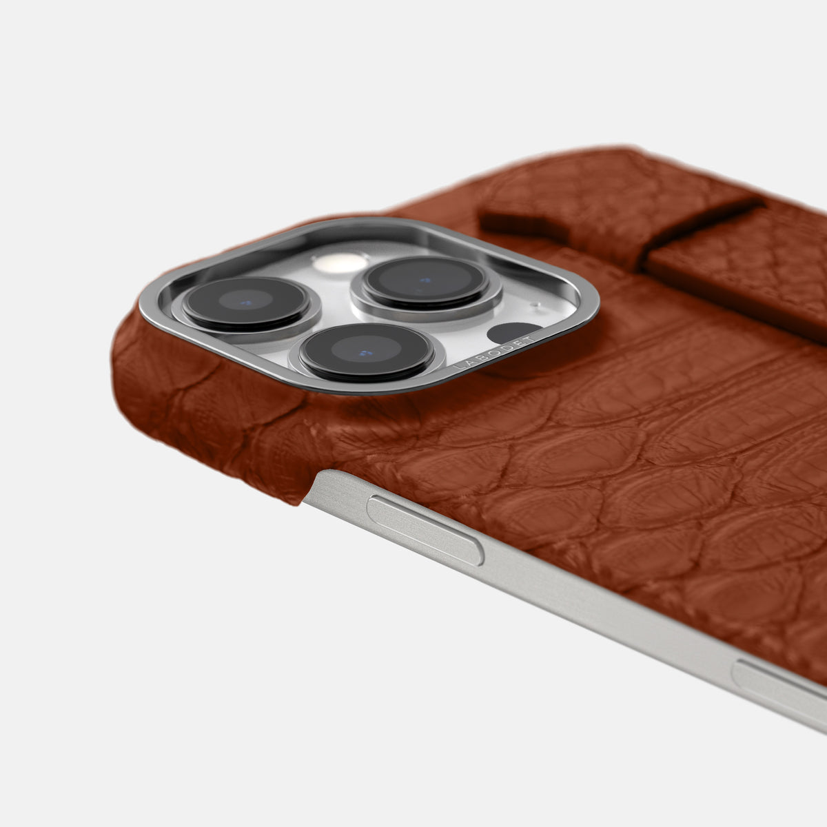Medium-Brown iPhone 16 Pro Handle Case Python with Steel Metal -6 | Medium-Brown-Steel
