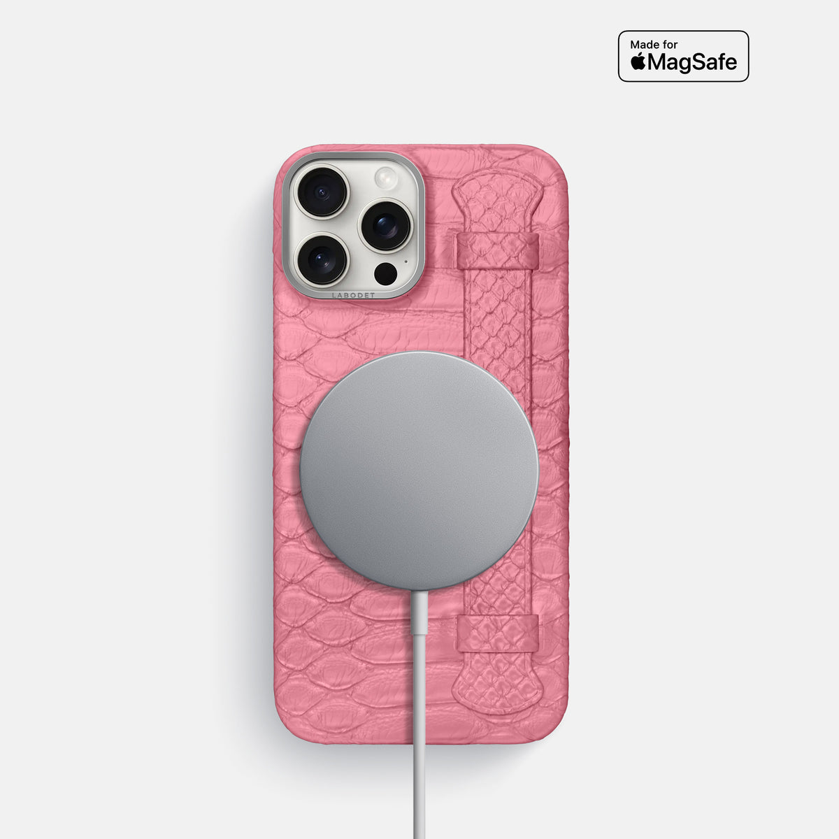 Pink iPhone 16 Pro Handle Case Python with Steel Metal -5 | Pink-Steel