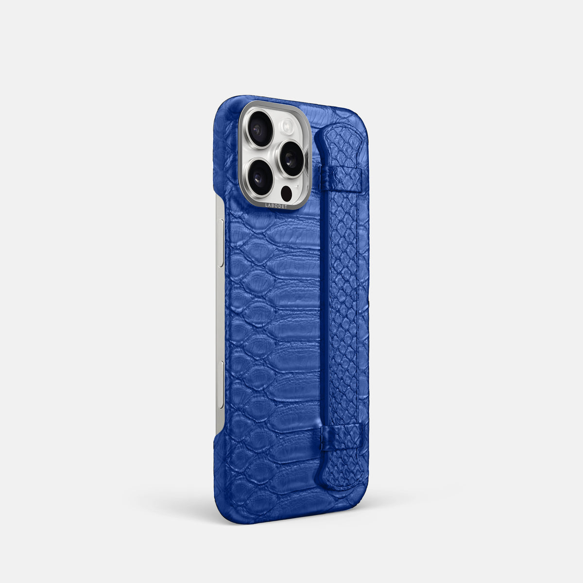 Royal Blue iPhone 16 Pro Handle Case Python with Steel Metal -2 | Royal-Blue-Steel