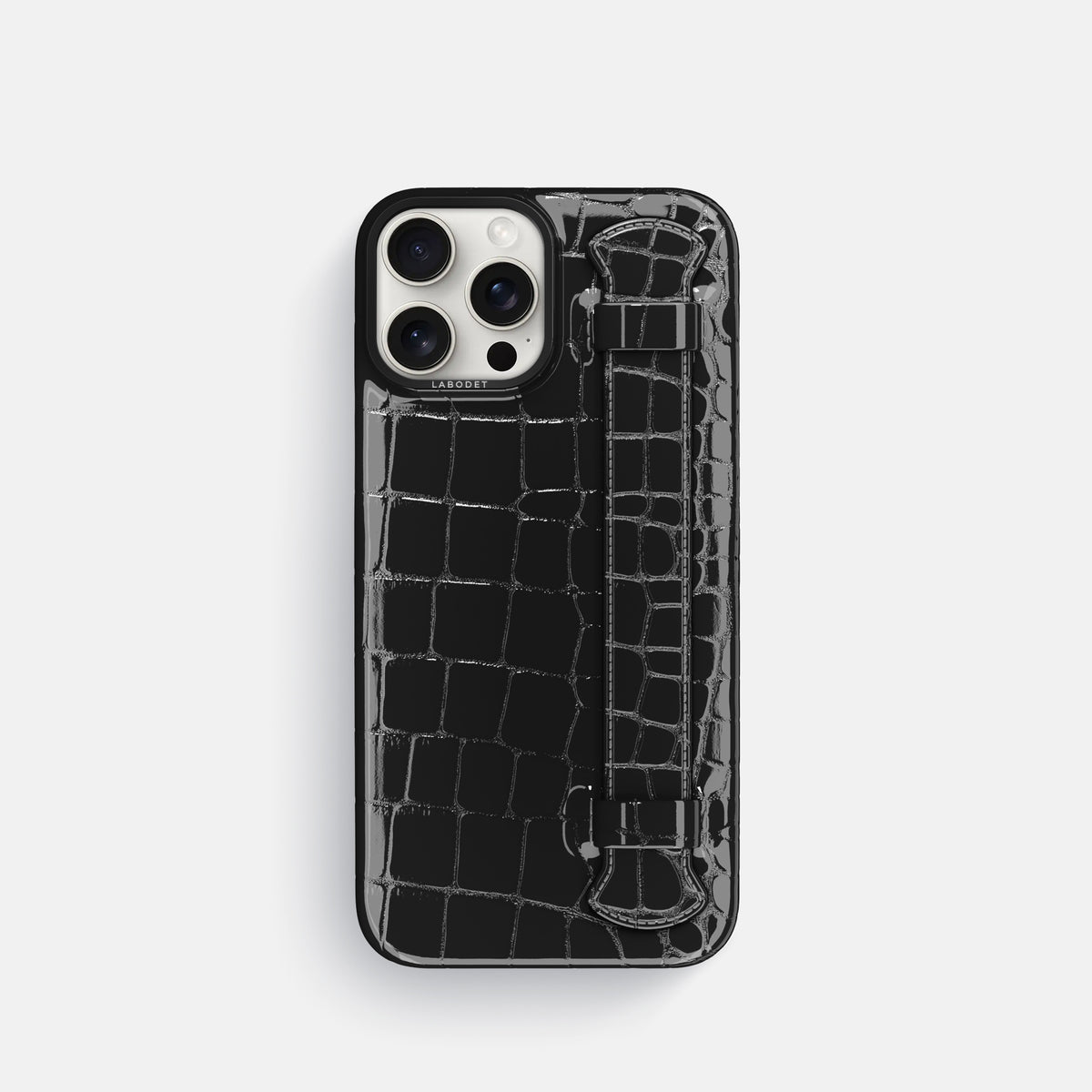 Black iPhone 16 Pro Handle Case Shiny Alligator with Black Metal -1 | Black-Black