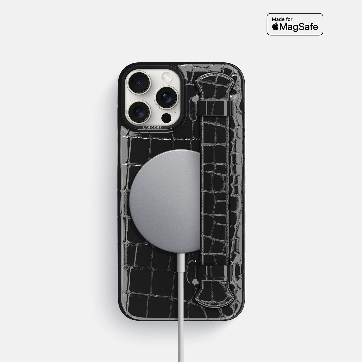 Black iPhone 16 Pro Handle Case Shiny Alligator with Black Metal -5 | Black-Black