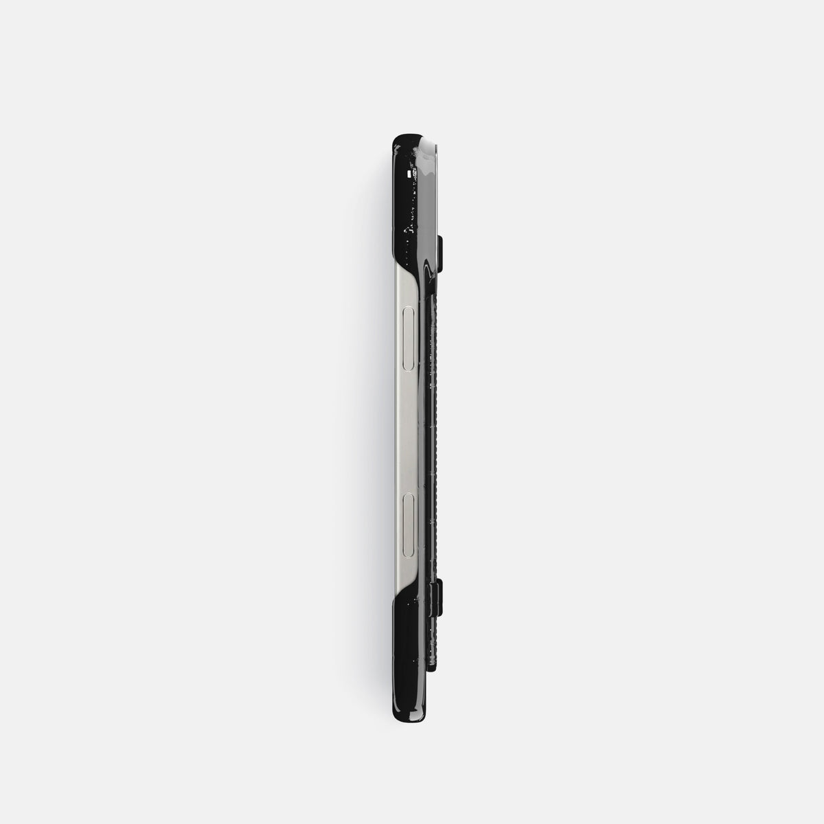 Black iPhone 16 Pro Handle Case Shiny Alligator with Steel Metal -3 | Black-Steel