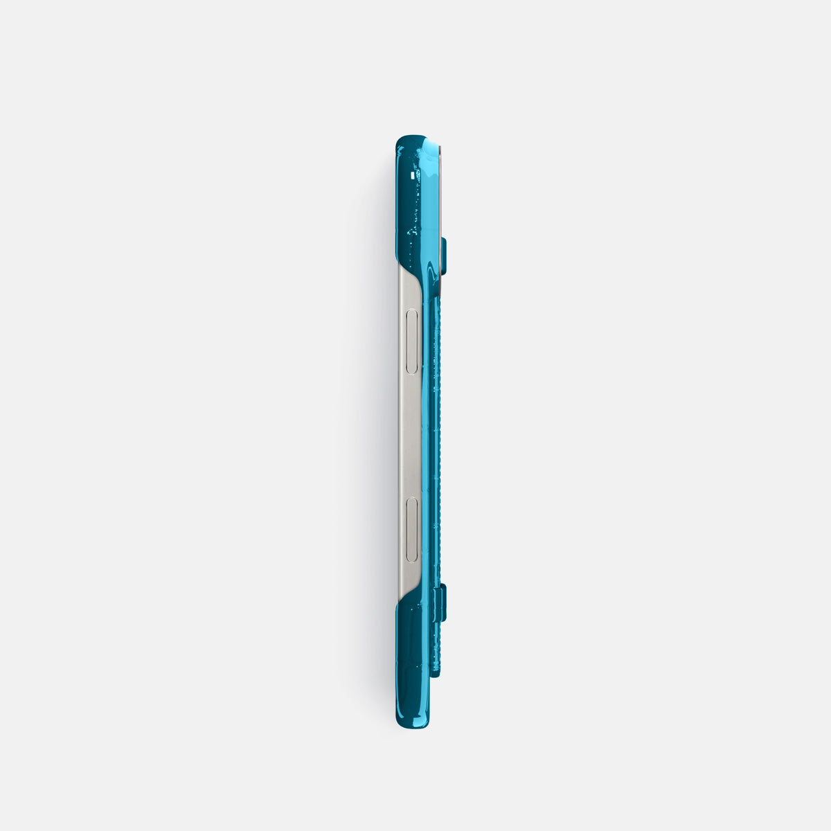Blue iPhone 16 Pro Handle Case Shiny Alligator with Steel Metal -3 | Blue-Steel