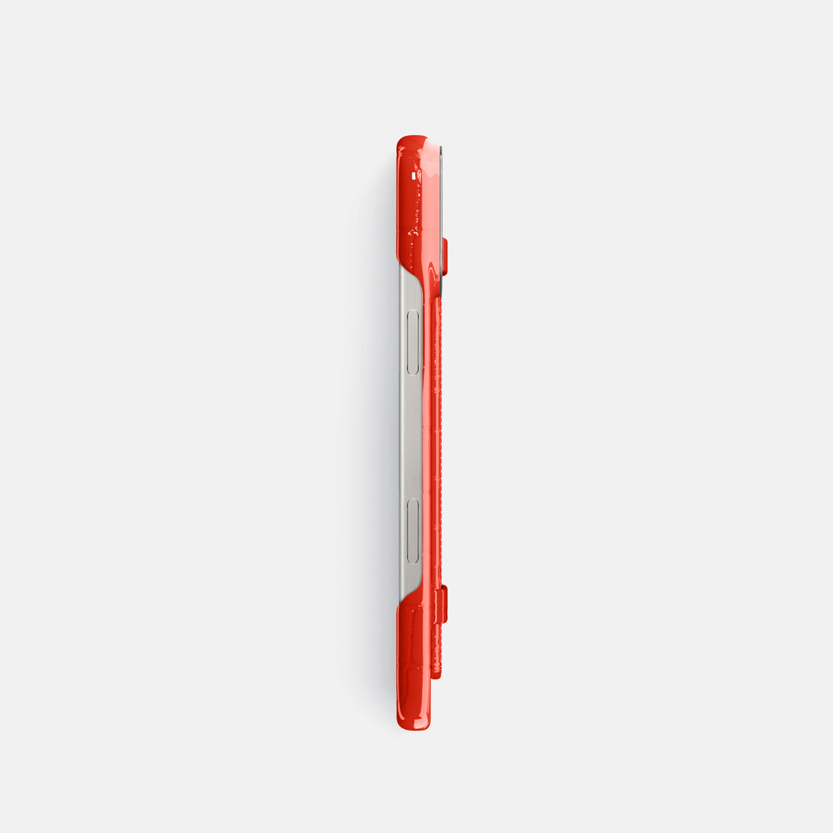 Coral-Orange iPhone 16 Pro Handle Case Shiny Alligator with Steel Metal -3 | Coral-Orange-Steel