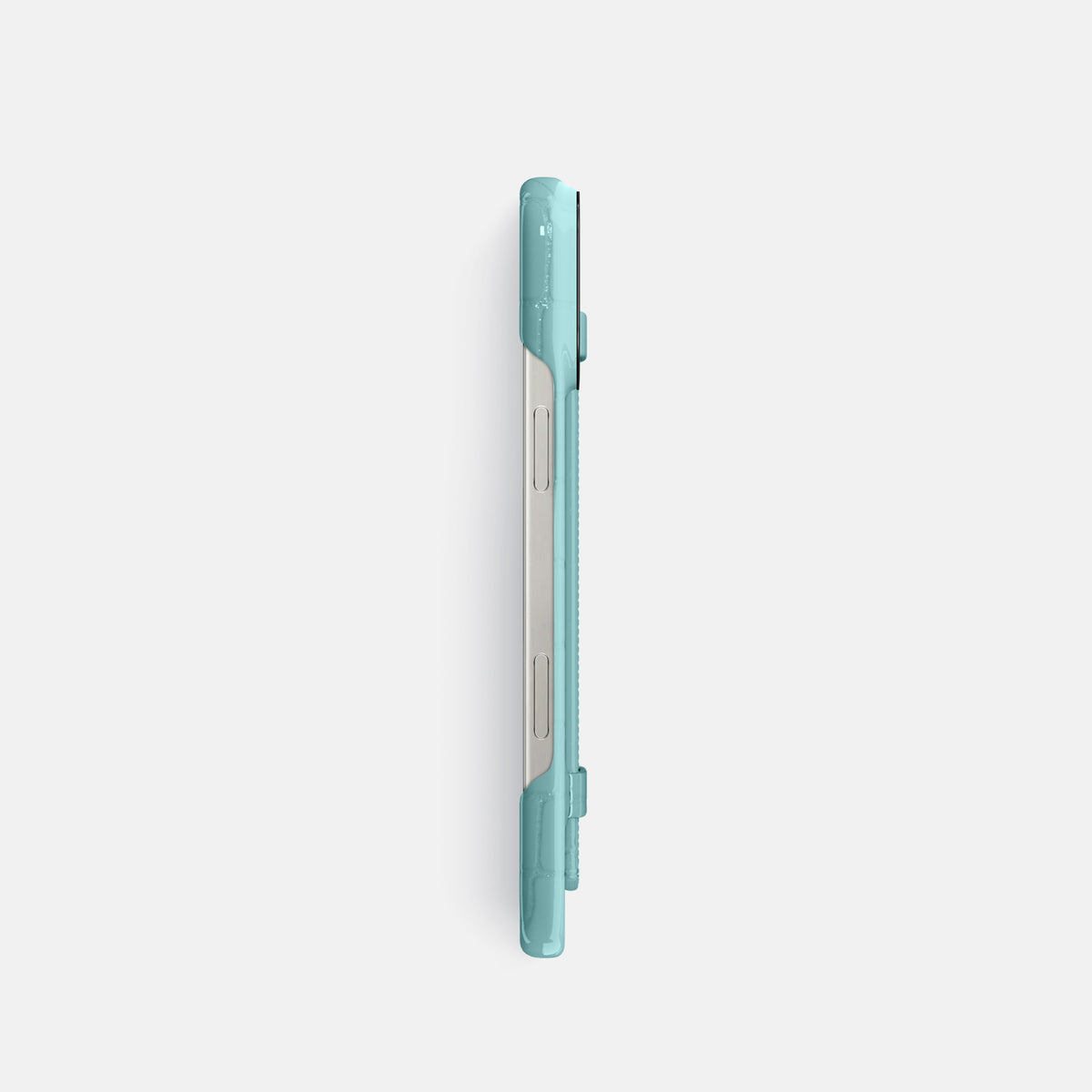 Light Blue iPhone 16 Pro Handle Case Shiny Alligator with Black Metal -3 | Light-Blue-Black