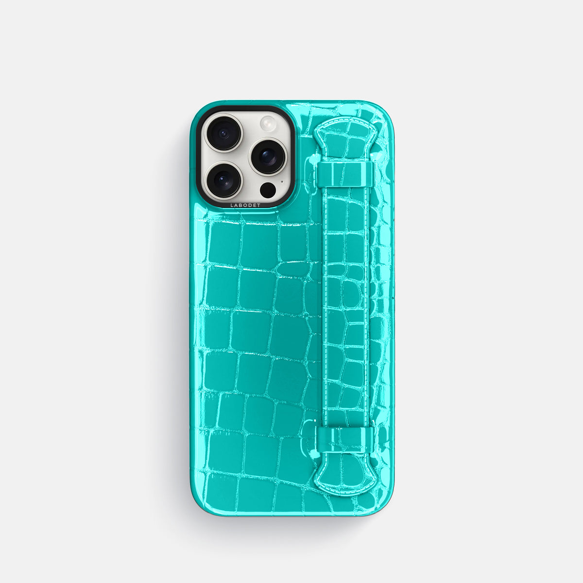 Mint iPhone 16 Pro Handle Case Shiny Alligator with Black Metal -1 | Mint-Black