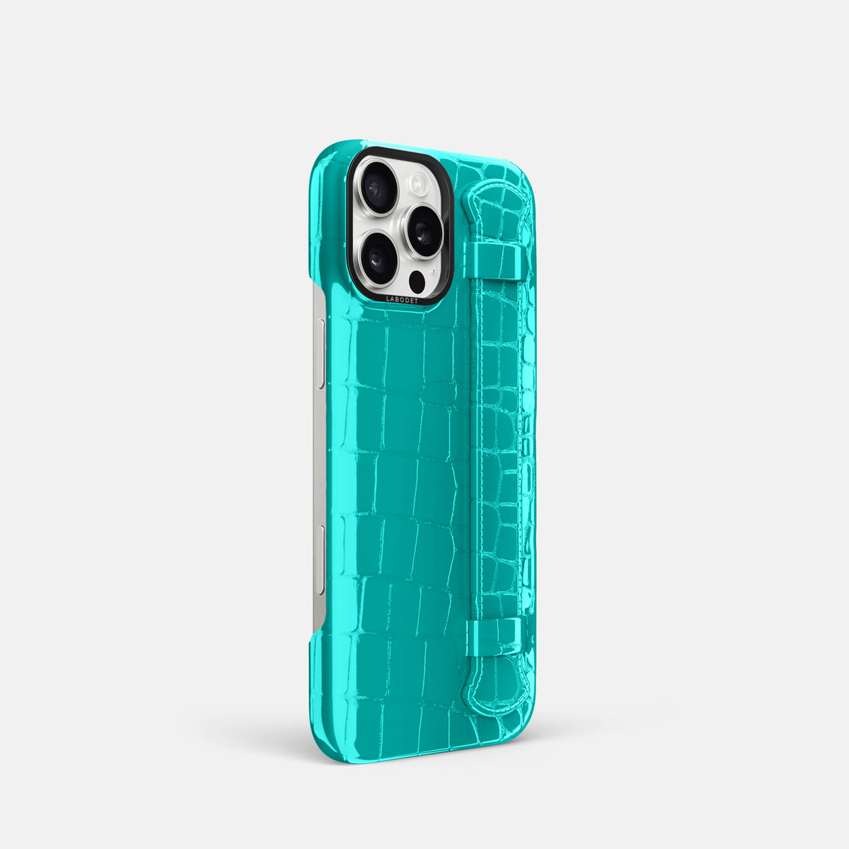 Mint iPhone 16 Pro Handle Case Shiny Alligator with Black Metal -2 | Mint-Black