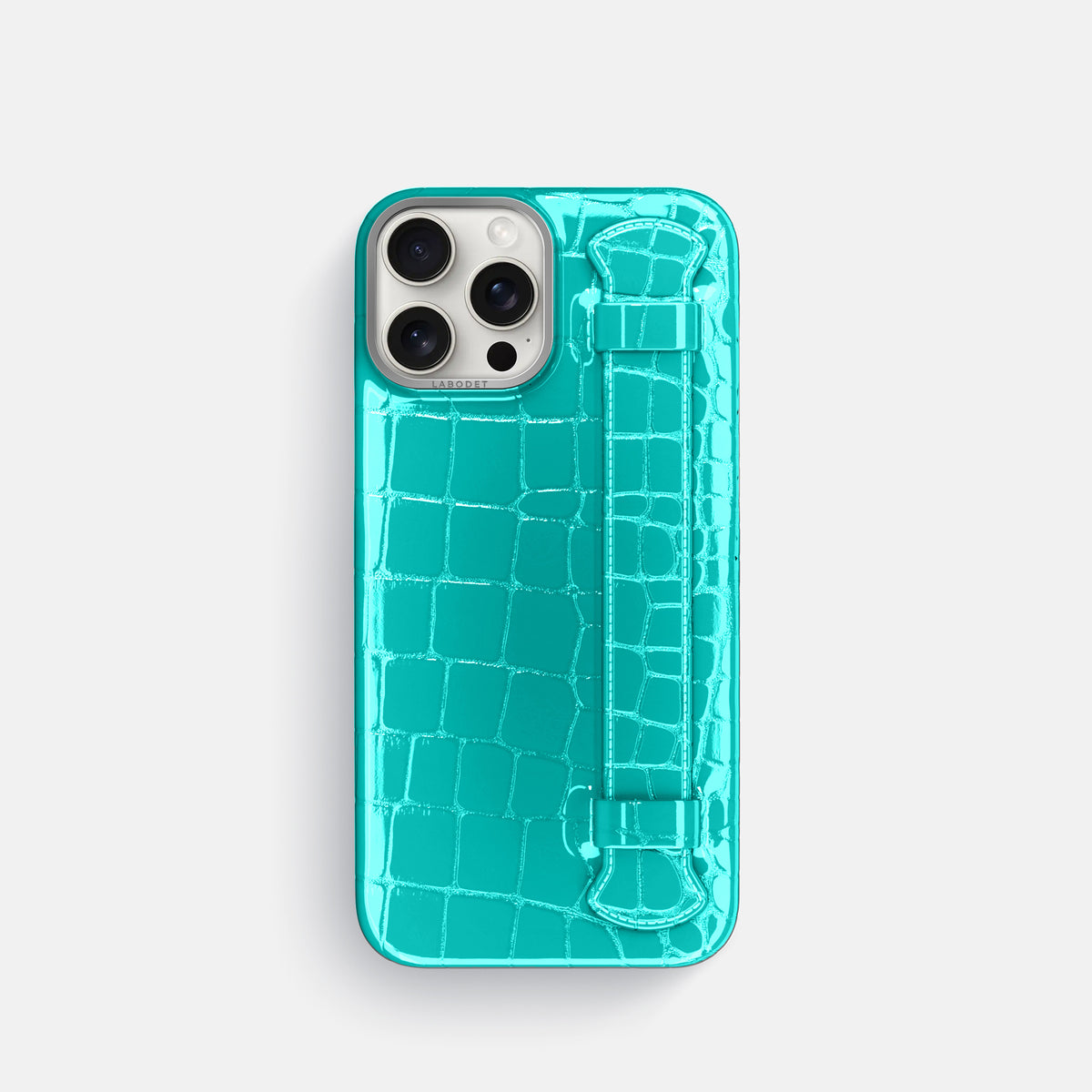 Mint iPhone 16 Pro Handle Case Shiny Alligator with Steel Metal -1 | Mint-Steel