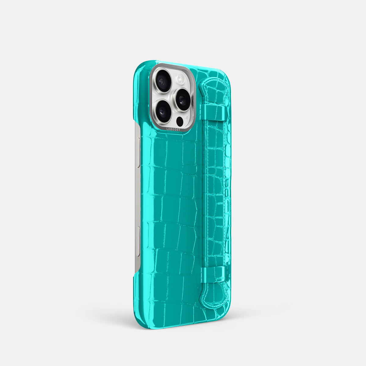 Mint iPhone 16 Pro Handle Case Shiny Alligator with Steel Metal -2 | Mint-Steel