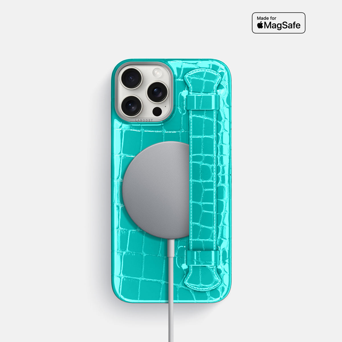Mint iPhone 16 Pro Handle Case Shiny Alligator with Steel Metal -5 | Mint-Steel