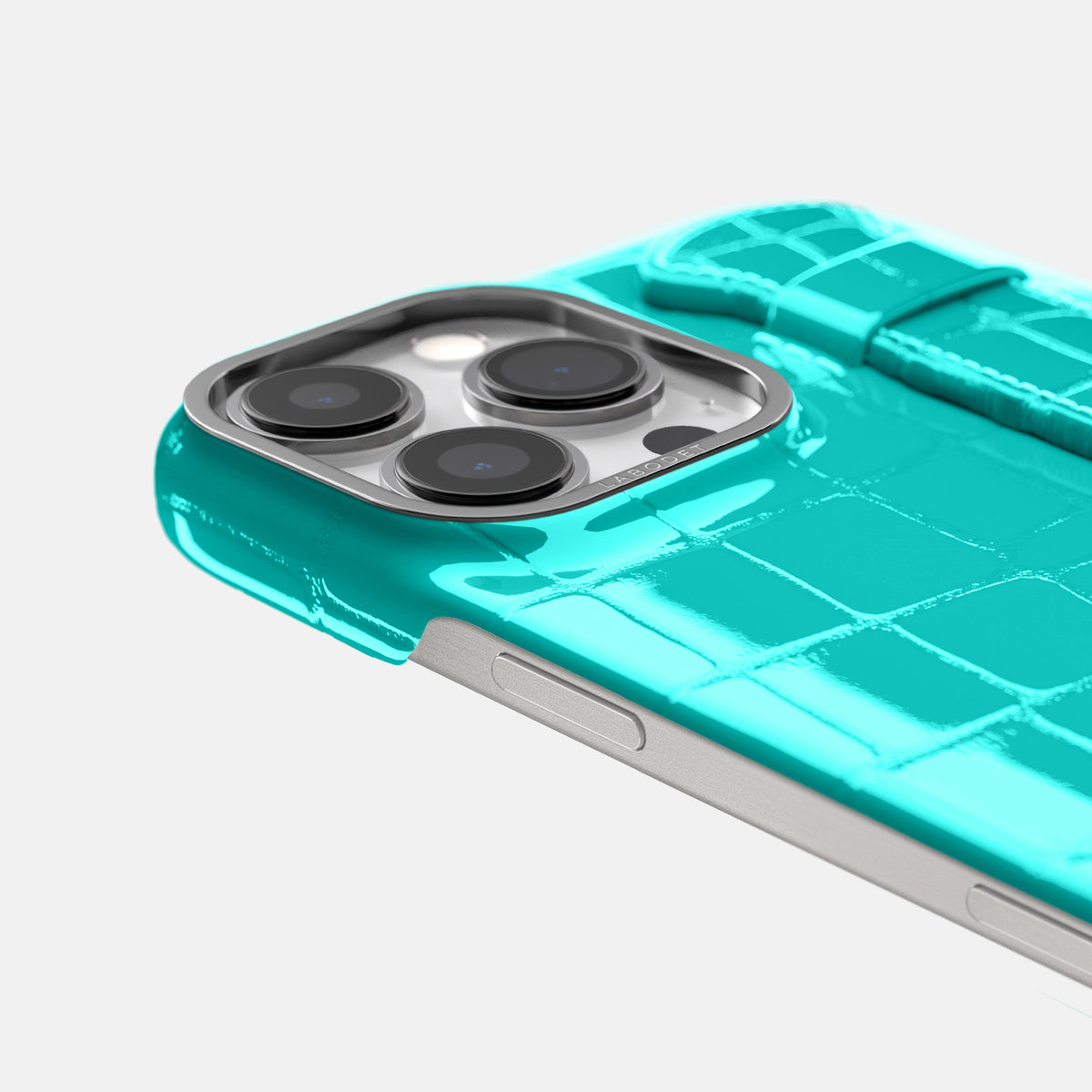 Mint iPhone 16 Pro Handle Case Shiny Alligator with Steel Metal -6 | Mint-Steel