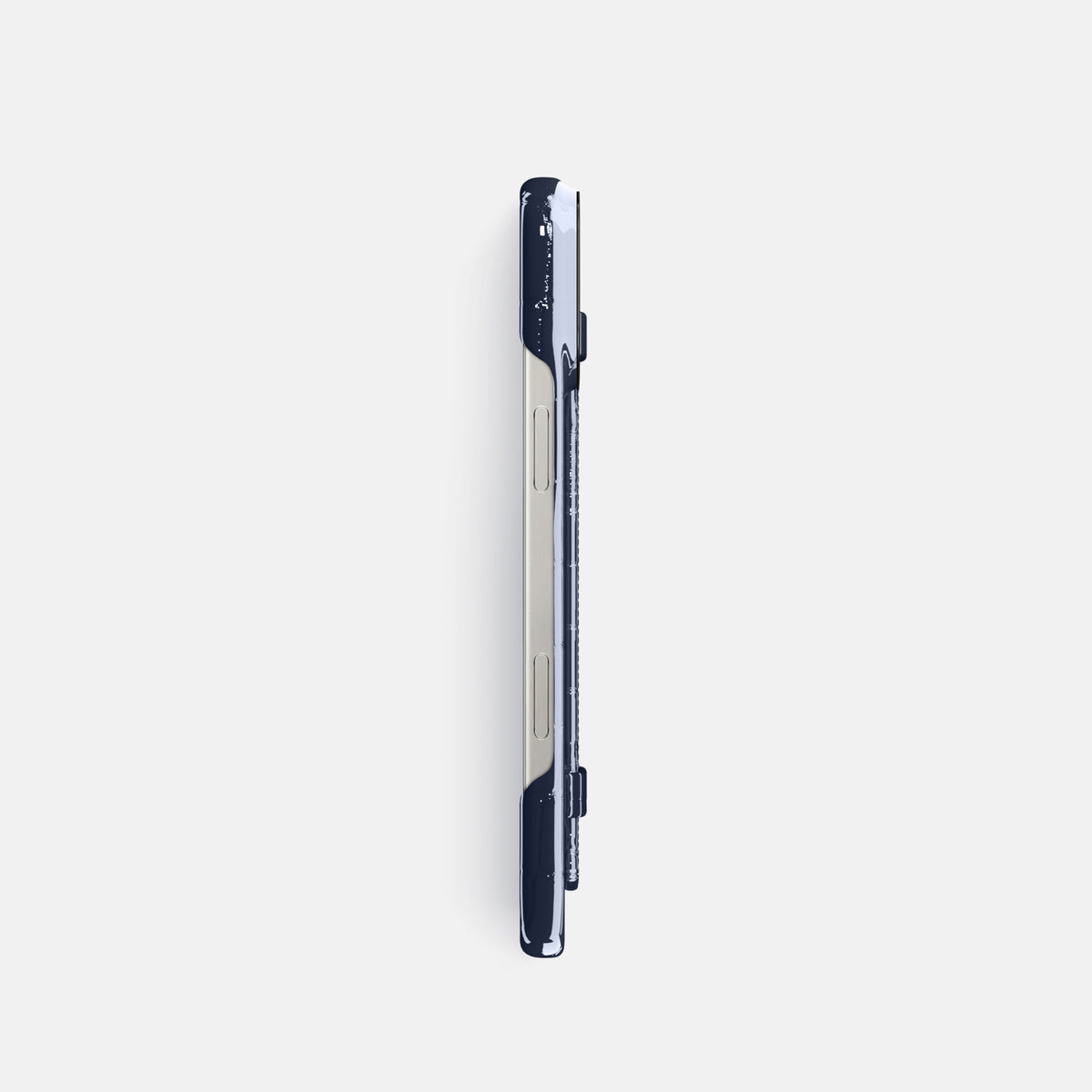 Navy-Blue iPhone 16 Pro Handle Case Shiny Alligator with Black Metal -3 | Navy-Blue-Black