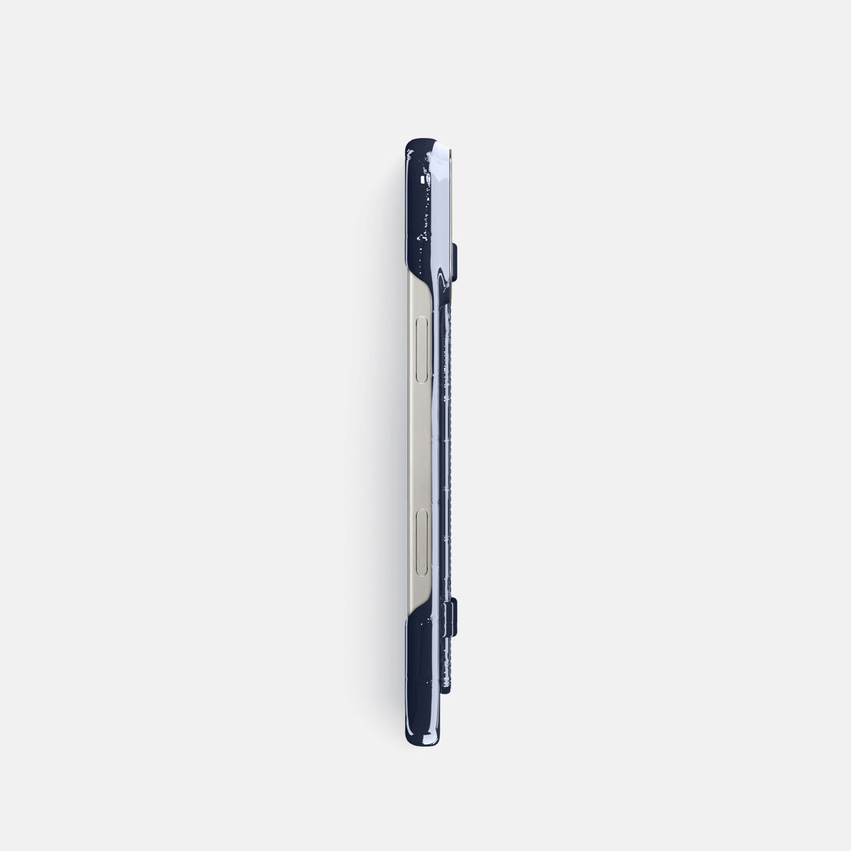 Navy-Blue iPhone 16 Pro Handle Case Shiny Alligator with Steel Metal -3 | Navy-Blue-Steel